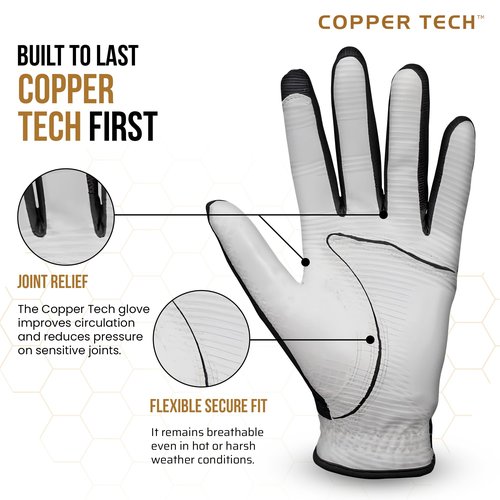 Copper Tech Plus Copper Infused Golf Glove for Women β White/Black β Single Pack β Compression Fit, Arthritis Relief, Non-Slip Grip β USGA Approved - Left Hand/One Size