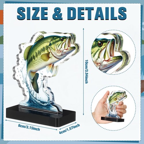 Weysat 4 Pcs Fishing Trophy Award for Ceremonies Tournaments Competitions Acrylic bass Fish Trophy Prizes Reward for Adults Fishermen Gifts