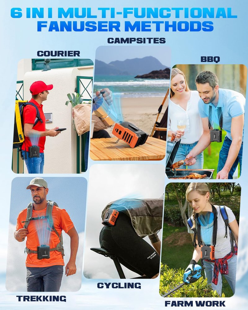 EasyAcc Portable Waist Fan Clip On, 20000RPM Strong Turbo Airflow, Gifts for Father Dad Husband, 10000mAh Rechargeable Undershirt Fan, Hands-Free Shirt/Belt/Neck Fan for Work, Outdoor, Travel