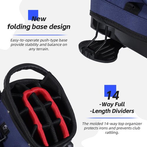 Lakehood Golf Stand Bag, 14 Way Golf Bag with Dual Strap, Lightweight&Durable Design, Rain Hood, Ergonomic Comfort - Ideal for Golfers of All Levels, Perfect for Practice or Tournament Play (Blue)