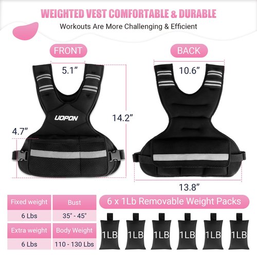 Adjustable Weighted Vest for Women, 6-12 Lbs Rucking Vest with 6 Ironsand Weights, Great Weighted Vest with Plus Pockets & Reflective Strips for Running, Walking, Workout and Strength Training
