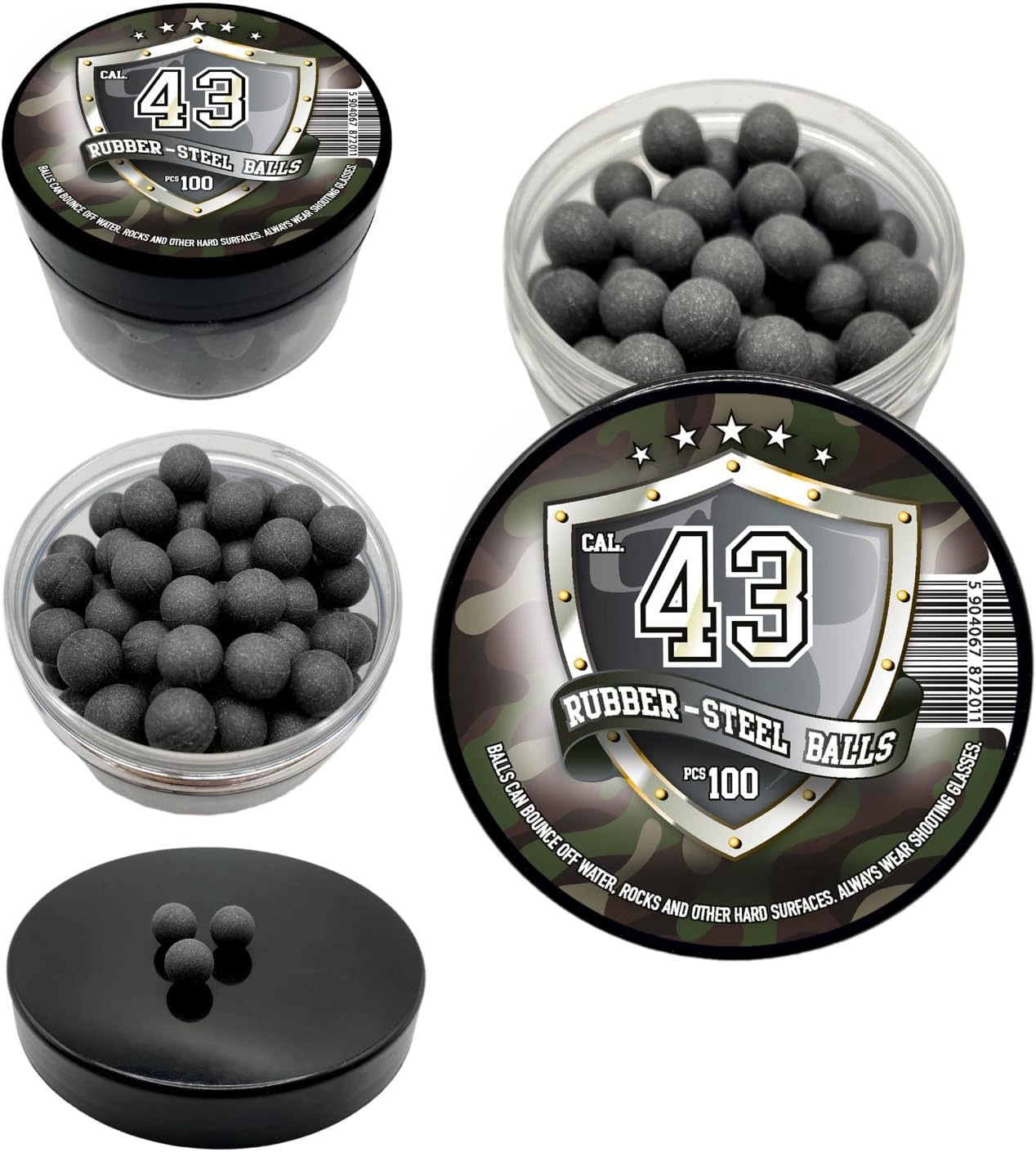100 x Hard Mix Rubber Steel Balls Paintballs 1.8 Grams Ammo for Self Home Defense in 43 Caliber