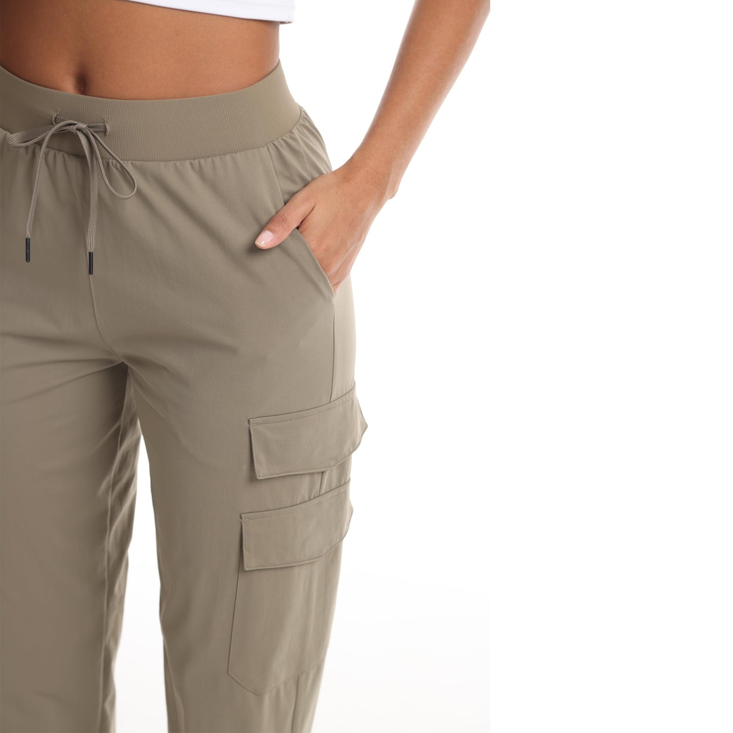 Women's Lightweight Cargo Joggers - Quick-Dry Hiking Pants with 5 Pockets for Workout Travel Casual Camping(Khaki M)