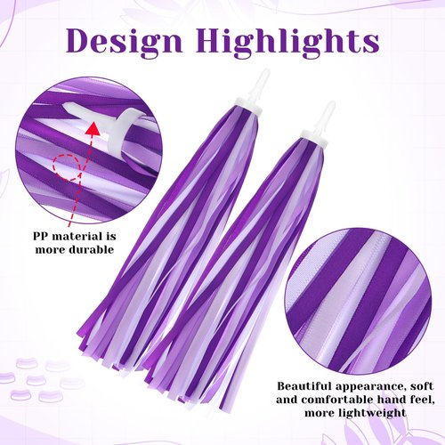Aysatogc 1 Pair Bike Streamers, Bike Tassels for Kids Handlebar Streamers Child Bikes Accessories Handle Bar Grips Accessories Scooter Bicycle for Girls and Boys(Purple White)