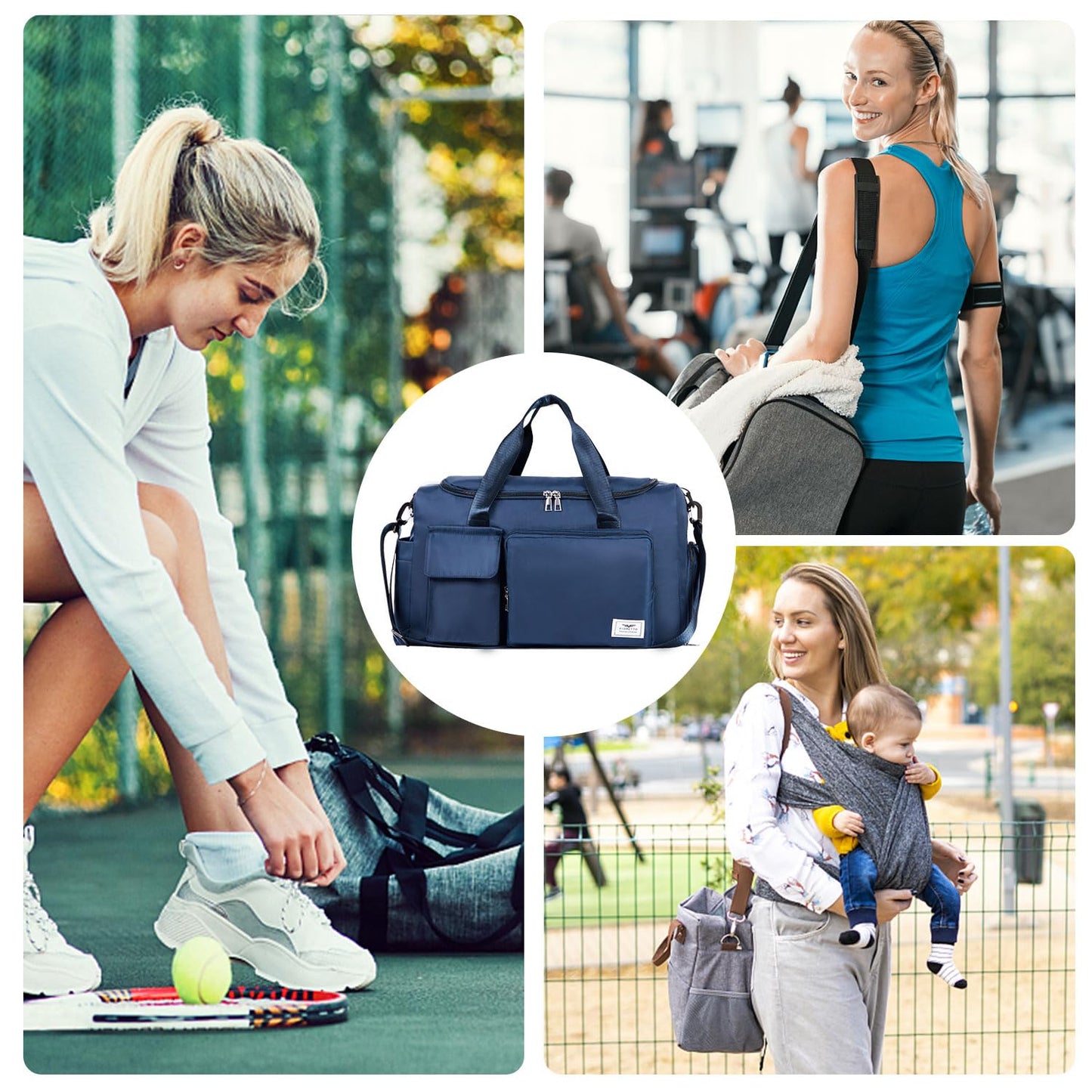 FIORETTO Women's Gym Duffle Bag with Shoes Compartment, 30L Capacity, Ideal for Travel, Gym, Sports, Duffel, Weekender, with Toiletry Bag, Navy Blue