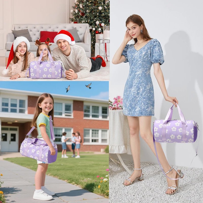 Dance Ballet Bag for Girls Purple Corduroy Dance Bag for Girls 4-6 Toddler Small Duffle Ballerina Bags with Waterproof Dry Wet Separated Compartment