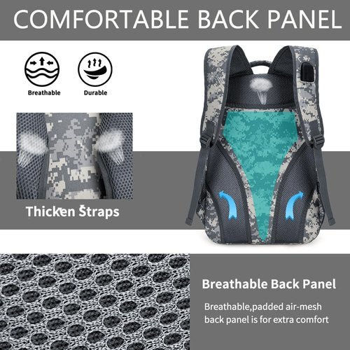 outdoor plus Camo Backpack,Military Boys Backpacks for School,40L Army Bookbag with USB Charging Port Waterproof