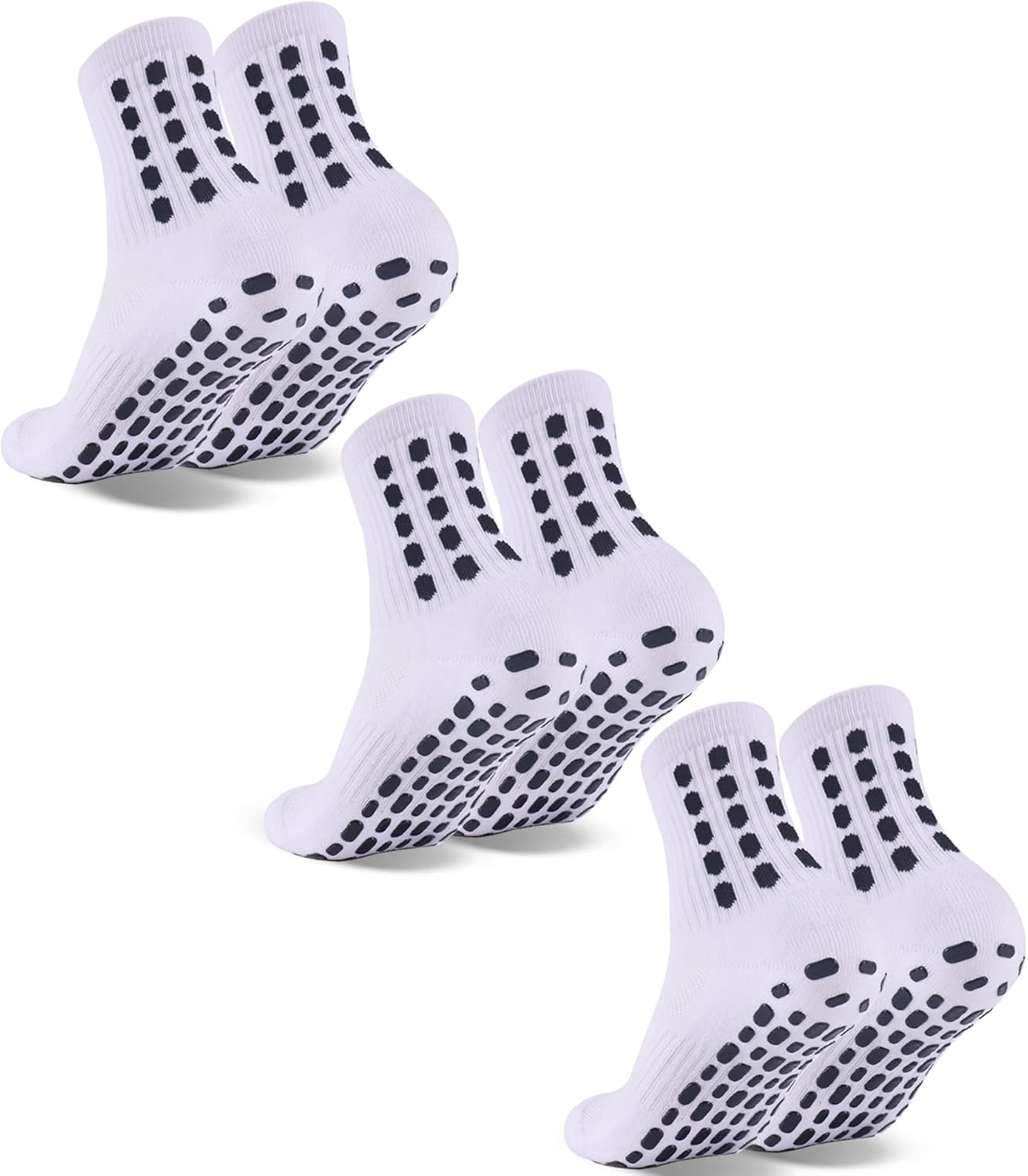 3 Pairs Kids Grip Soccer Socks Cushioned Non Slip Football Athletic Sports Socks for Boys Girls