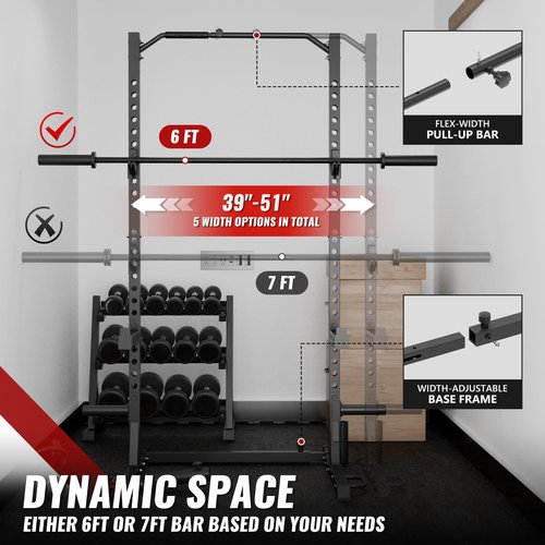 Mikolo Squat Rack, Adjustable Squat Rack Fits 6/7FT Bar, Squat and Bench Rack with Pull Up Bar for Strength Training, Squat Rack for Home Gym,1000LB Capacity, Black