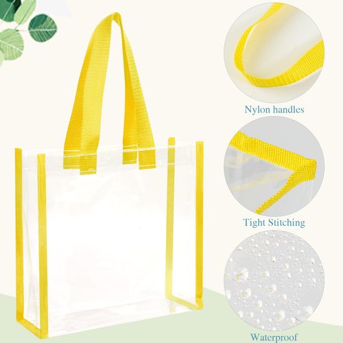 Eccliy 30 Pack 12x12x6 Inch Clear Tote Bag Stadium Approved Bulk Plastic Beach Tote Gift Bag with Handle for Gym Sports(Mixed Colors)
