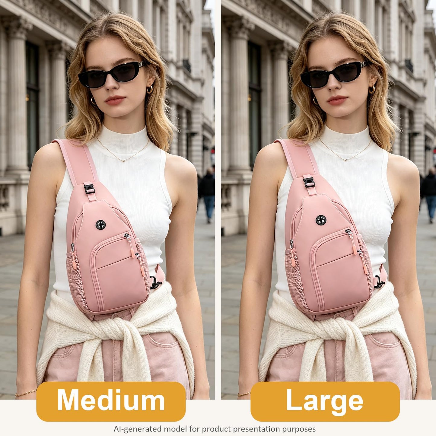 Pritent Crossbody Bags for Women Man Waterproof Sling Bag Backpack Trendy Casual Cross Body Bag with Convertible Shoulder Strap Chest Bag for Camping Hiking Travel Essentials (Pink, Large )