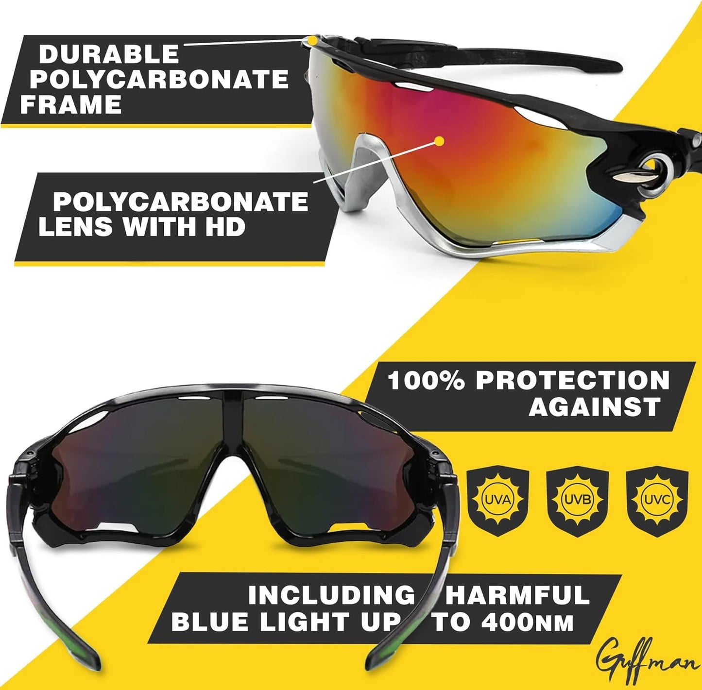 2Pcs Running Glasses for Men – Ultra-Light & Non-Sleep Workout Glasses for Men – Sports Sunglasses Packs with Rainbow Design for Running, Cycling, Fishing, Motorcycle, and Outdoor Activities
