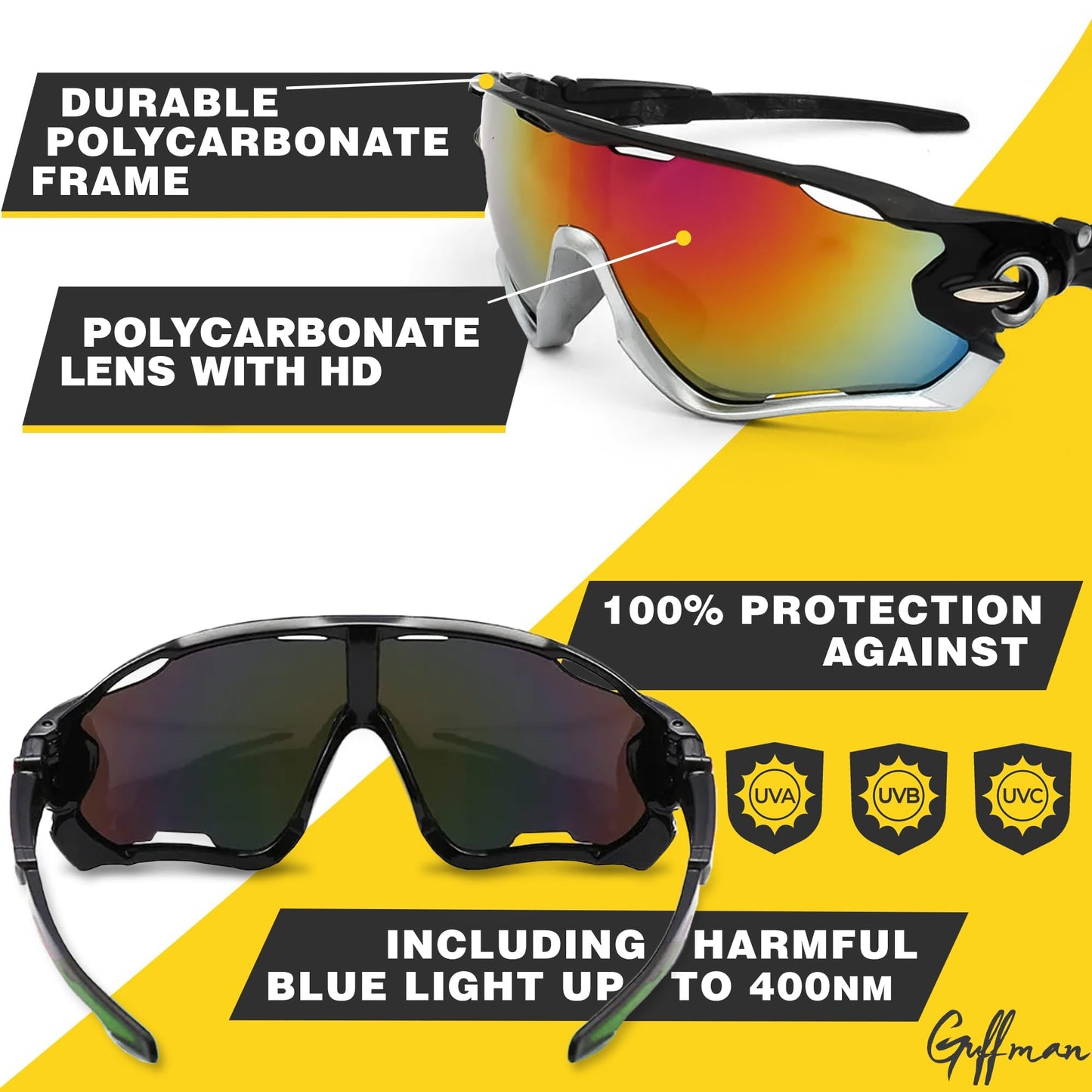 2Pcs Running Glasses for Men – Ultra-Light & Non-Sleep Workout Glasses for Men – Sports Sunglasses Packs with Rainbow Design for Running, Cycling, Fishing, Motorcycle, and Outdoor Activities