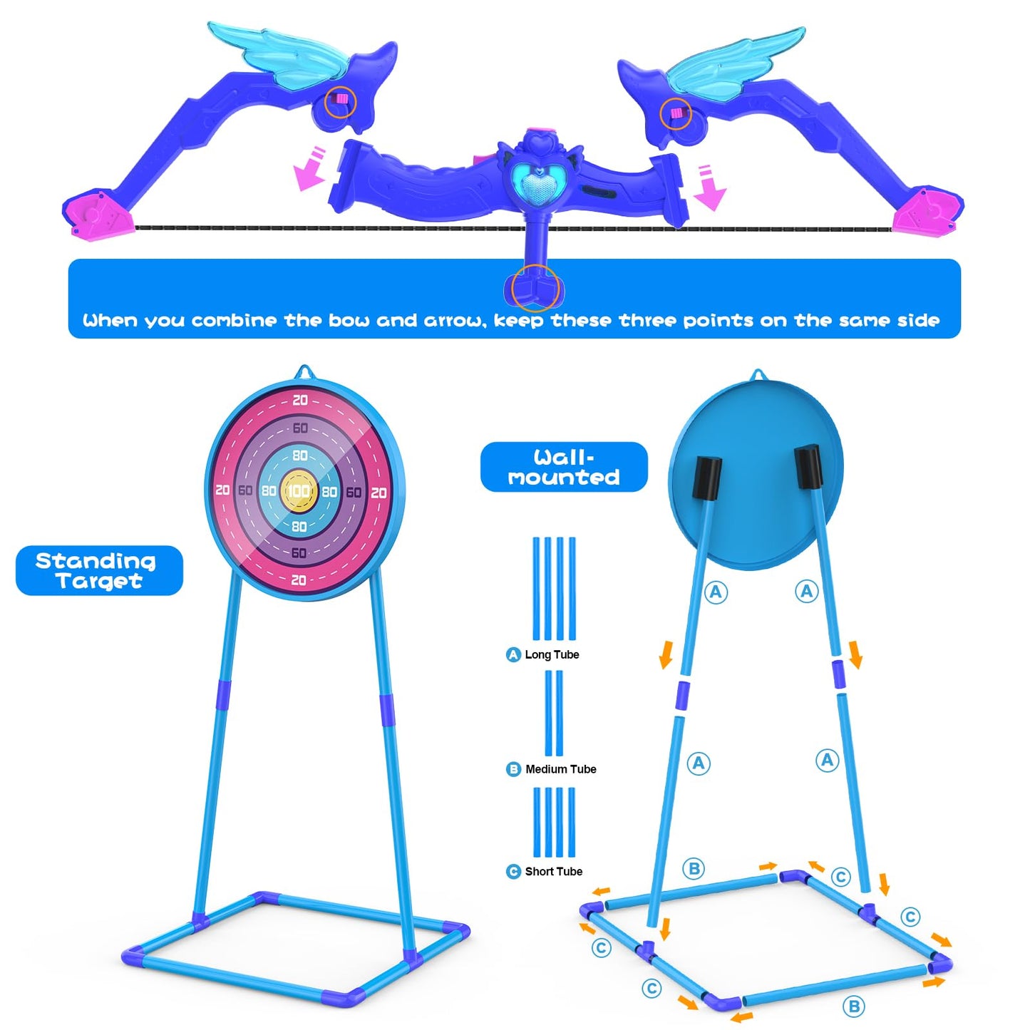 Kids Bow and Arrow Toy, Angel Light Up Archery Set W/ 10 Suction Cup Arrows, Targets & Quiver, Outdoor/Indoor Games for Kids Ages 4-7 8-12, Birthday Gifts for 4 5 6 7 8 9 10 11 12 Year Old Boys Girls