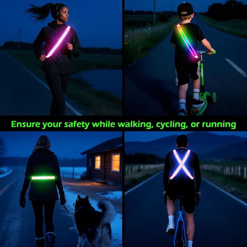 Reflective Sash Gear for Walking at Night,Flashing LED Reflective Belt Safety Lights for Walkers Night Dog Walking Biking Running,High Visibility Rechargeable With Wear 2 Ways for Men Women (Pink)