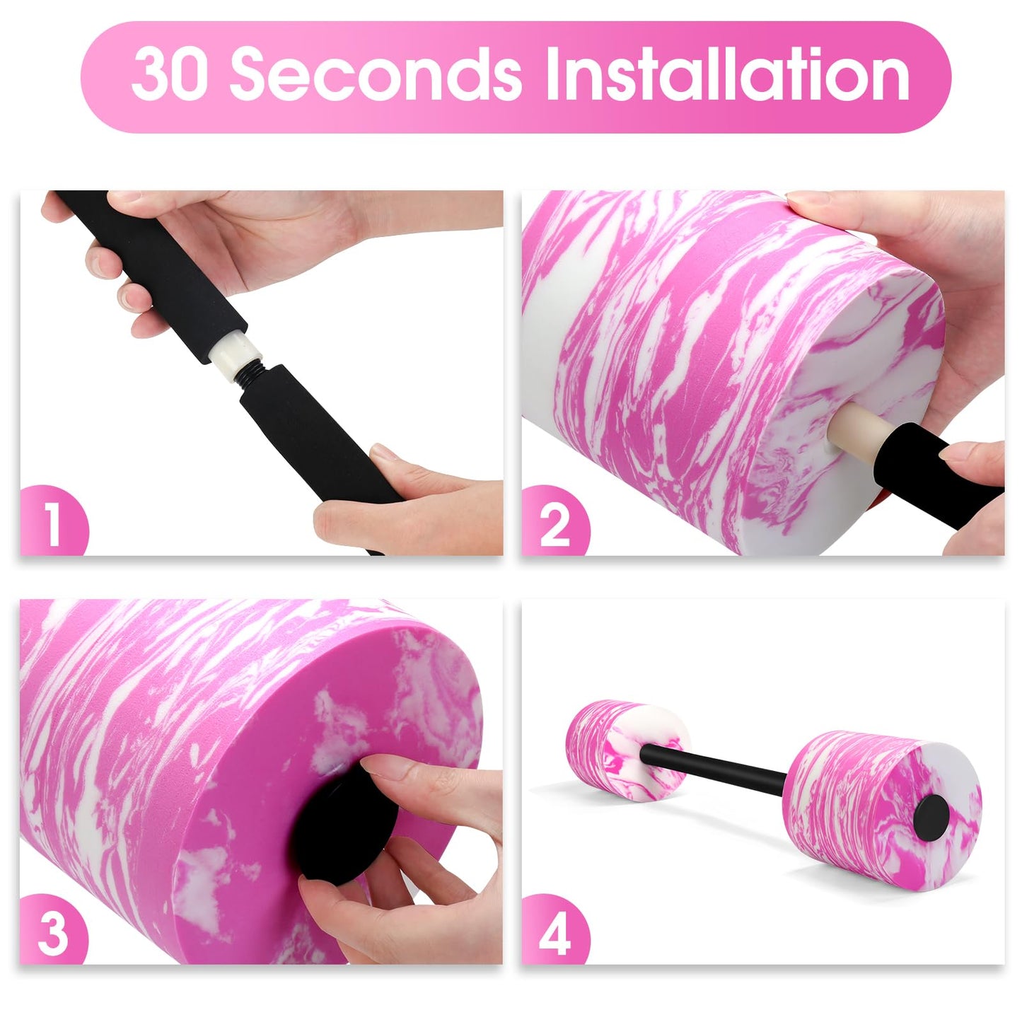 IEBIYO 29.3’’Aquatic Exercise Equipment Swim Barbell High Density EVA Foam Pool Barbell Swim Dumbbell with Water Exercise Discs Aquatic Fitness Equipment (Pink&White)