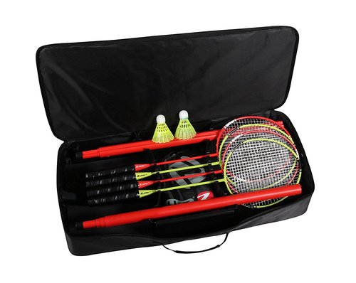 Zume Games Portable Badminton Set with Net, 4 Rackets, Shuttlecocks & Carrying Case – Outdoor Lawn Game for Backyard, Beach, or Park – Easy Setup, No Tools Required
