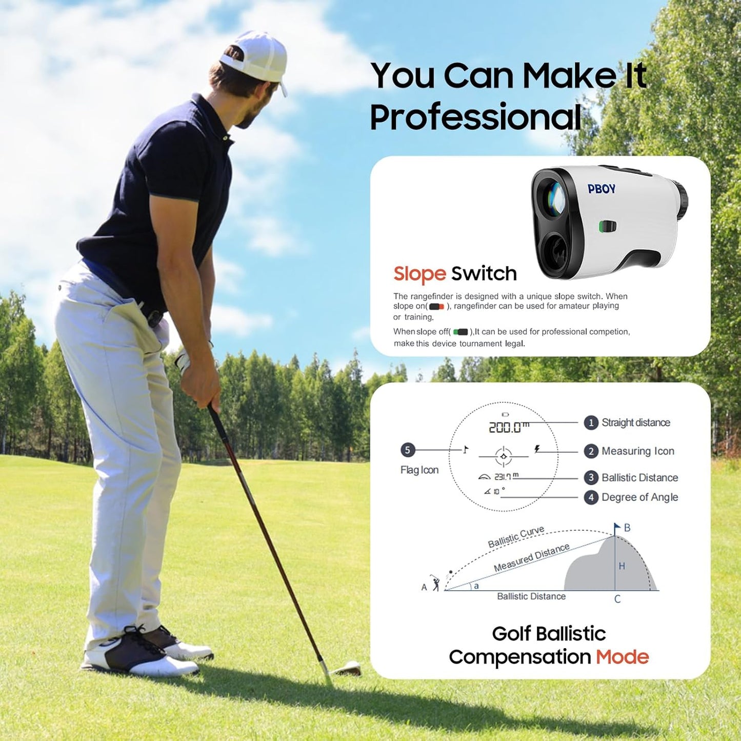 1200 Yards Laser Range Finder Golf, Golf Rangefinder with Slope and Magnet Strip,7X Magnification,Flag Pole Locking Vibration,1000mAh Rechargeable Battery,IP54 Waterproof,Magnetic Belt Clip Attached