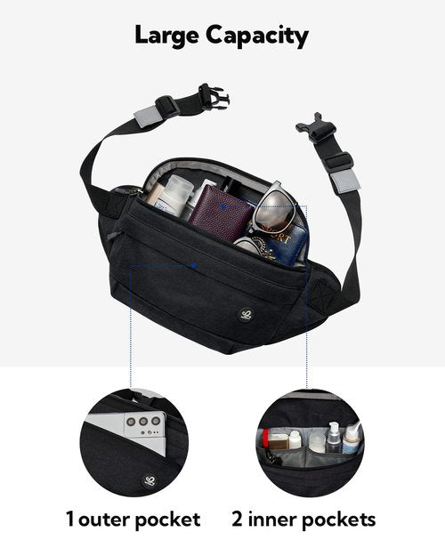 WATERFLY Fanny Pack Waist Bag: Large Crossbody Fannie Bum Belt Bag Hip Phanny Pack for Men Women Outdoor Sport Hiking Traveling Walking