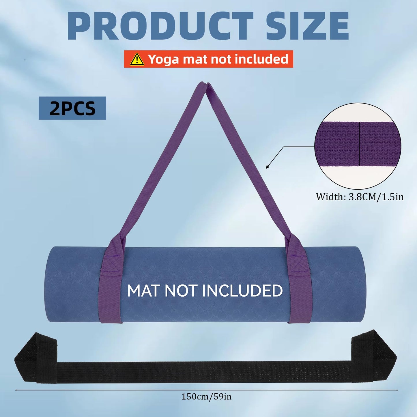 2PCS Yoga Mat Straps for Carrying, Black and Purple Yoga Mat Strap Multi-purpose Straps Adjustable Yoga Mat Holder Sling for Most Size Mats (Yoga Mat Not Included)
