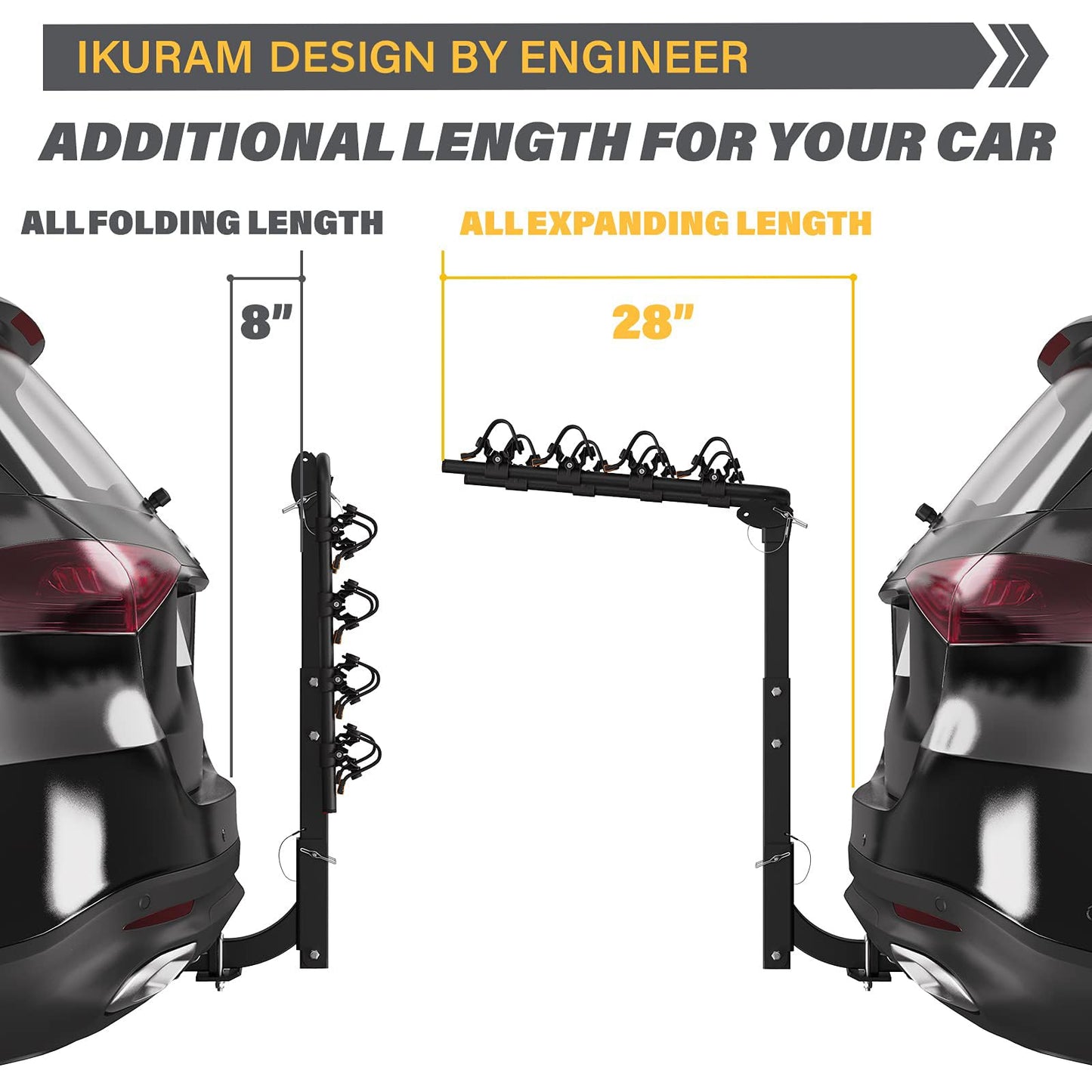 IKURAM R 4 Bike Rack Bicycle Carrier Racks Hitch Mount Double Foldable Rack for Cars, Trucks, SUV's and minivans with a 2" Hitch Receiver