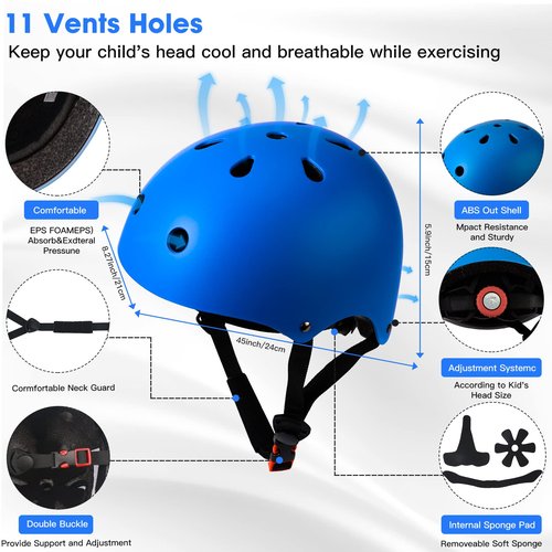 Toddler Kids Bike Helmet Set - Adjustable Cycling Helmet with Knee, Elbow Pads & Wrist Guards Sport Protective Gear Little Kid