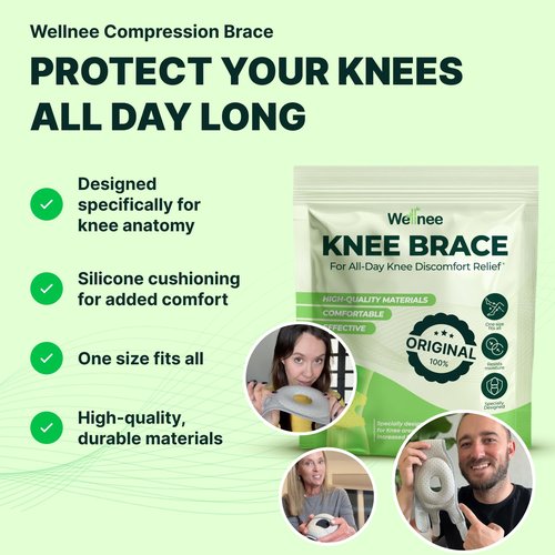 Wellnee Knee Brace with Silicone Padding - Compression Sleeve for Men & Women - Joint Support that Massages & Boosts Circulation During Walking, Running & Exercise