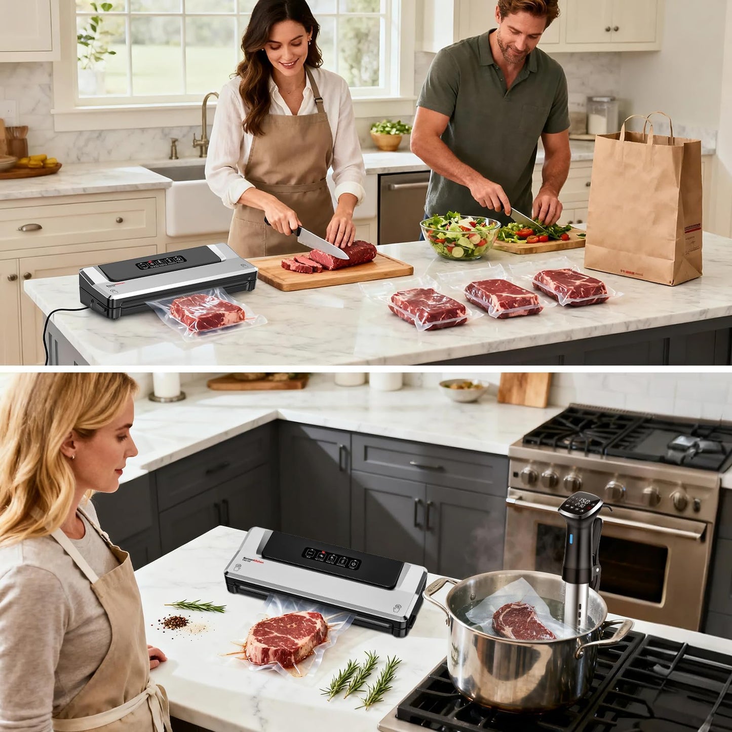 Bonsenkitchen Vacuum Sealer Machine, Fast-Compact Food Sealer, Multi-Functional Food Vacuum Sealer with 5 Vacuum Bags & Accessory Hose, Technology for High-Speed Continuous Working, Silver