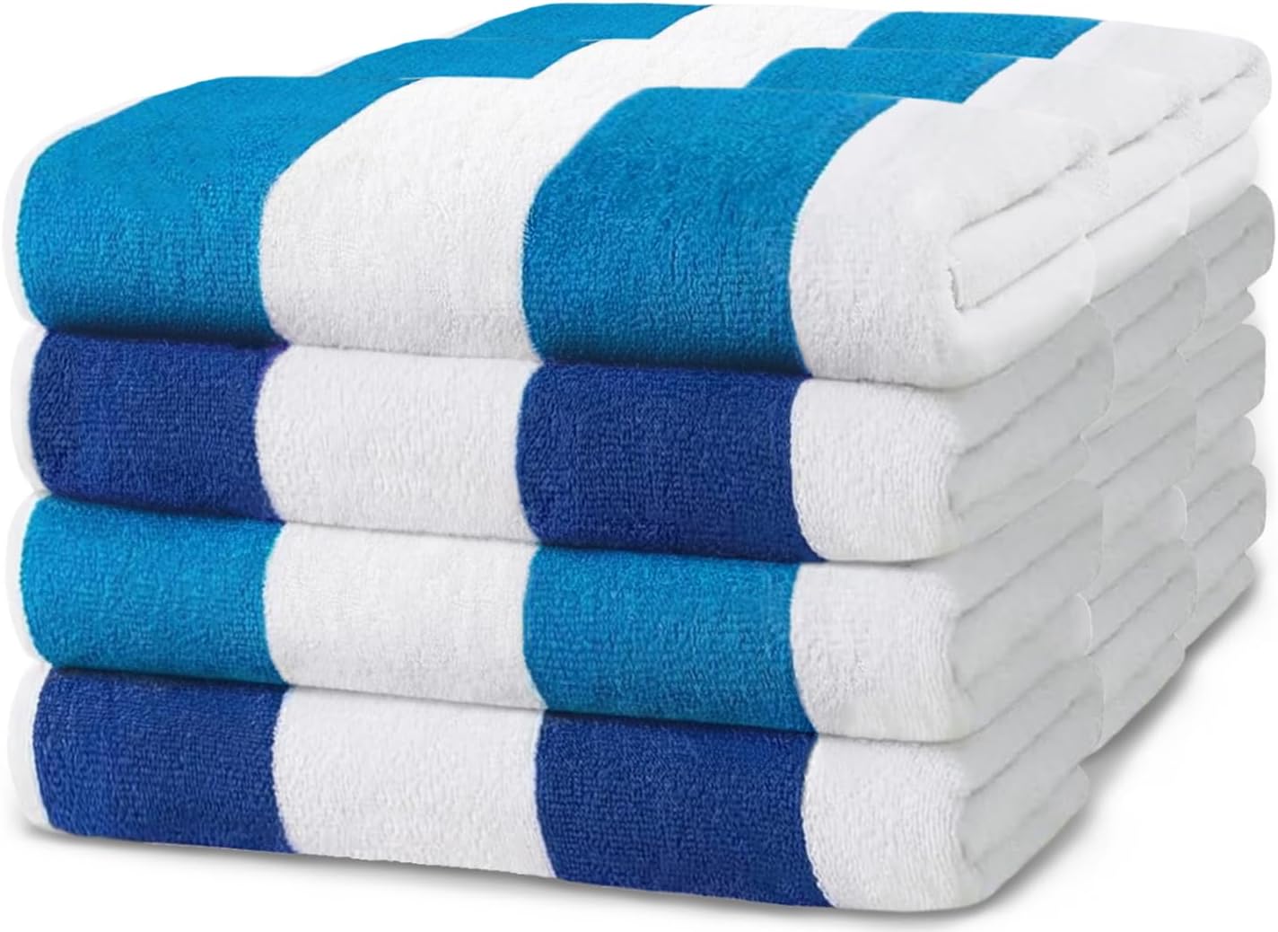 Kaufman - Large Beach Towels | 30" x 60" Terry Cabana Striped | Absorbent, Quick-Drying | 100% Cotton Thick Beach Towels (Blue & Turquoise) (2-Pack)