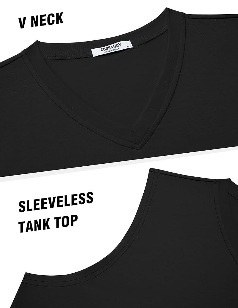 COOFANDY Men's Quick-Dry V-Neck Sleeveless Tank Top, Black, Large