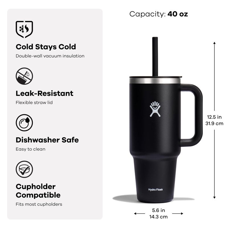 Hydro Flask Travel Tumbler with Handle, Lid and Straw - Insulated Stainless Steel in 40 OzSandpiper