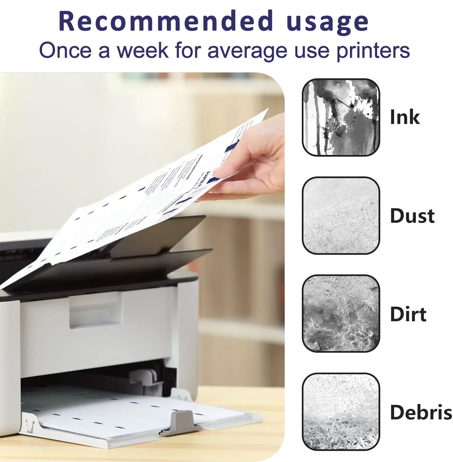 Original Printer Cleaning Sheets – Reliable Solution for Cleaning Rollers & Fixing Paper Feed Issues – Compatible with Inkjet & Laser Printers (8.5 x 11" - 10 Pack)