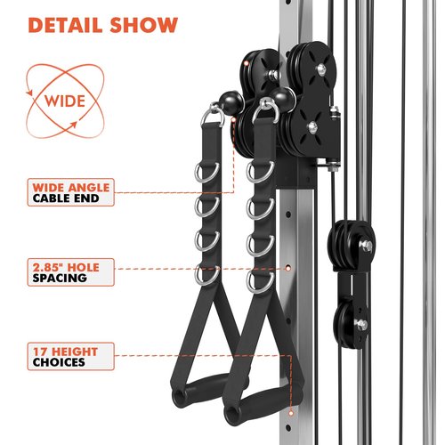 Mikolo Wall Mount Cable Station, Cable Crossover Machine with Dual Pulley System and 18 Adjustable Positions for Home Gym Fitness Equipment, Black New