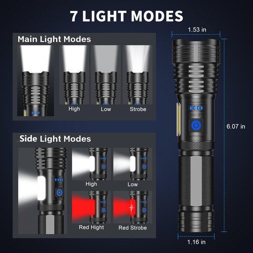 LED Rechargeable Flashlights 990000 High Lumens, Super Bright Flashlight High Power Flash Light with 7 Modes, 15H Running Time, IPX7 Waterproof Handheld Flashlight for Home Camping