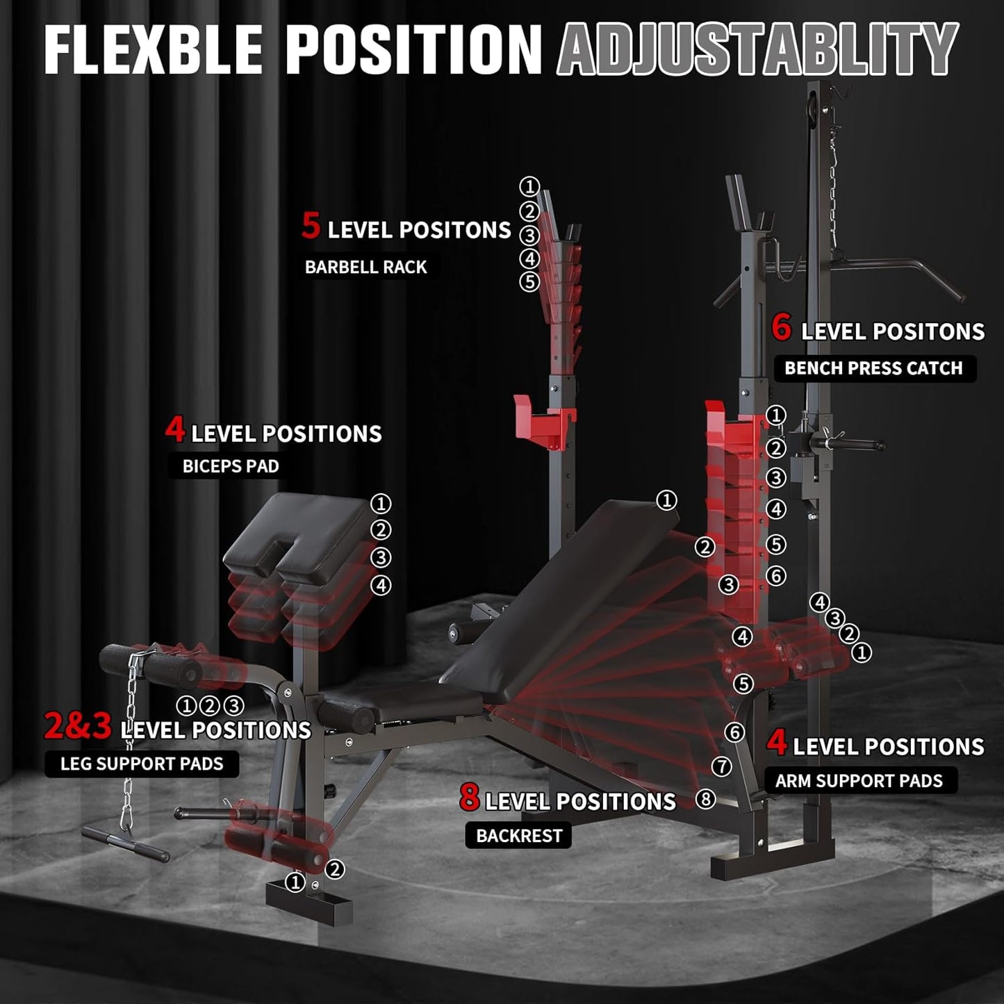10 in 1 Olympic Weight Bench Set, 1000 LBS Heavy Duty Multi-Function Bench Press Set with with LAT Pulldown System And Decline Press, Full-Body Strength Training Equipment For Home Gym