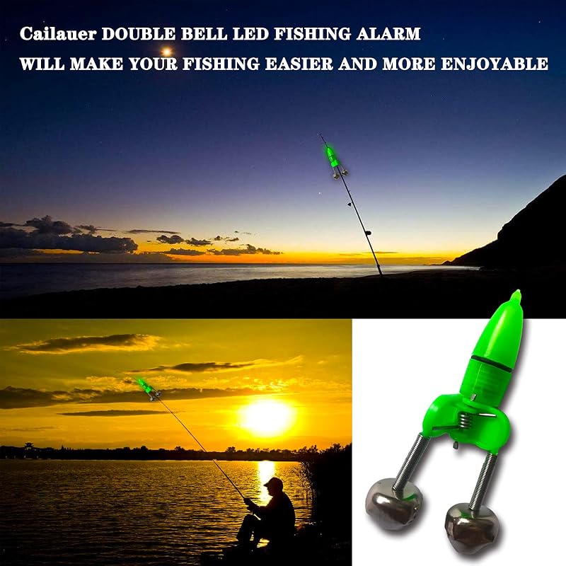 20Pcs LED Twin Bell Fishing Alarm Clip - Green Night Bite Alarms (Variation: 20Pcs Green)