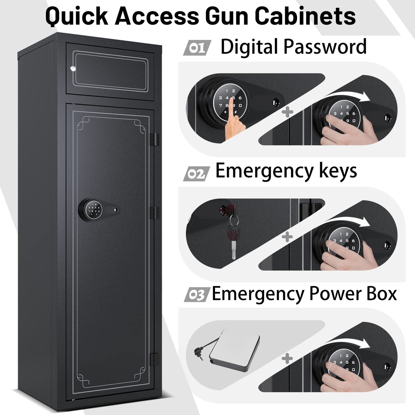 KAER Gun Safe for Rifles and Pistols 10-12 Gun Safe Multi-functional Rifle Safe Anti-theft Gun Safes for Rifles Removable Gun Racks Gun Cabinet for Home with Adjustable Shelves