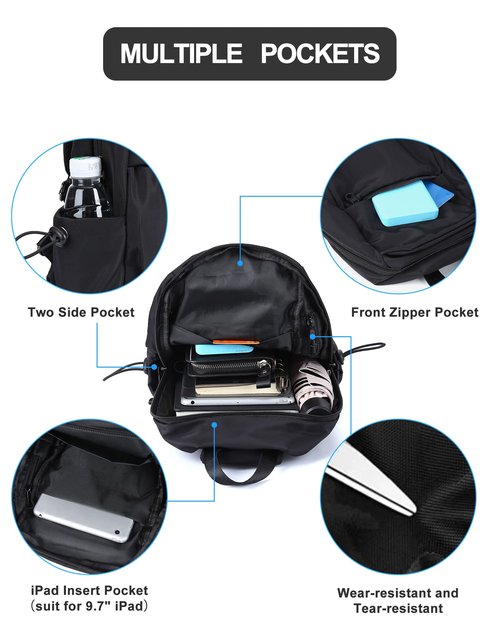 Small Black Sling Crossbody Backpack Shoulder Bag for Men Women, Lightweight One Strap Back Pack Sling Bag Backpack for Hiking Walking Biking Travel Cycling USB Charger Port-Nylon