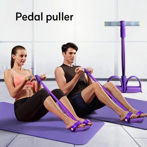 Fitness Resistance Bands - 4 Tube Pedals Ankle Puller, Sit-Up Exercise Equipment, Abdominal Training Aids, Hip Workouts for Men and Women (Blue)