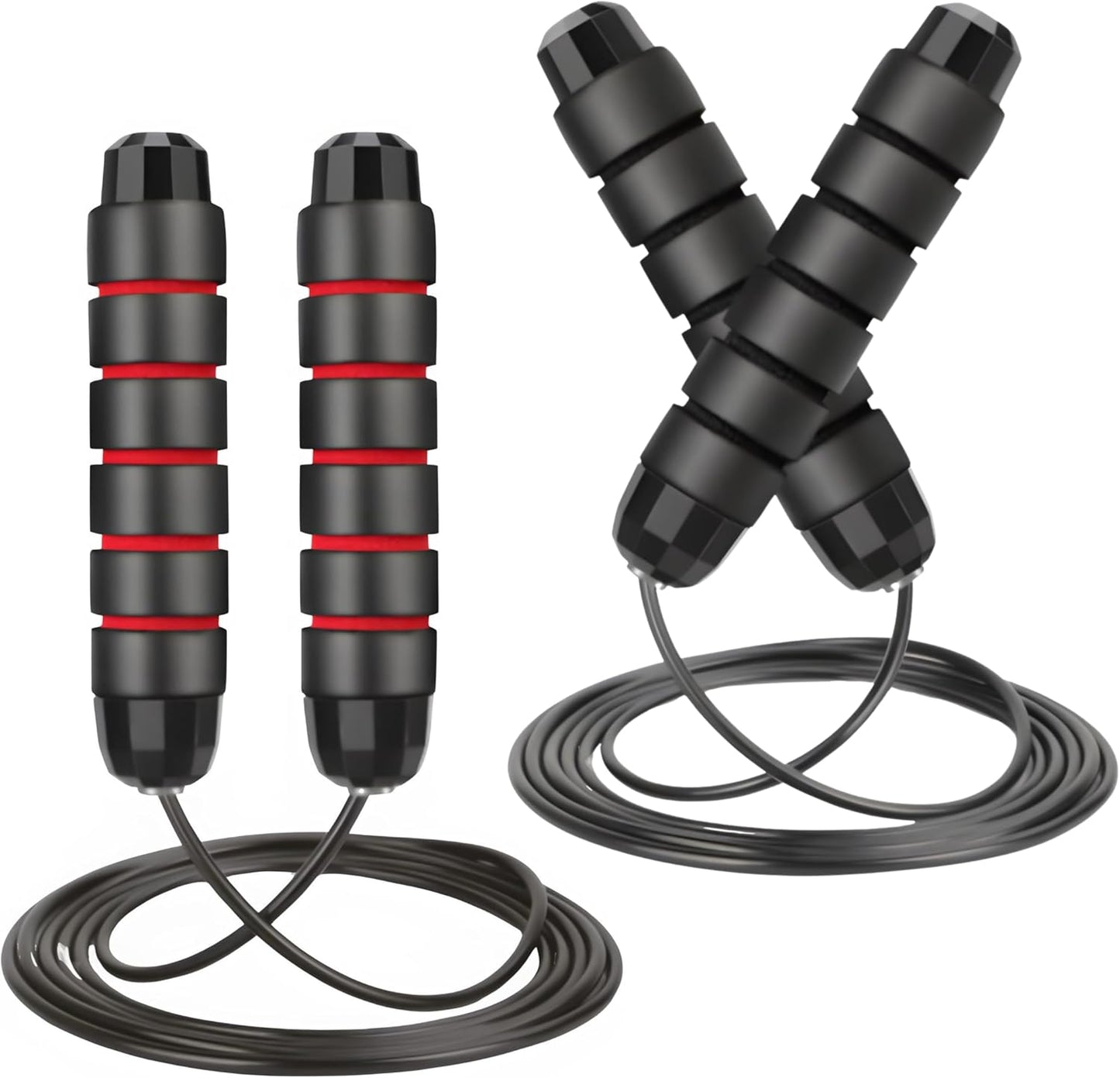 2 Pcs Red And lack Adjustable Jump Rope for Fitness – Tangle-Free Skipping Rope with Ball Bearings, Ergonomic Foam Handles – Speed Jump Rope for Men, Women & Kids – Indoor & Outdoor Exercise Equipment