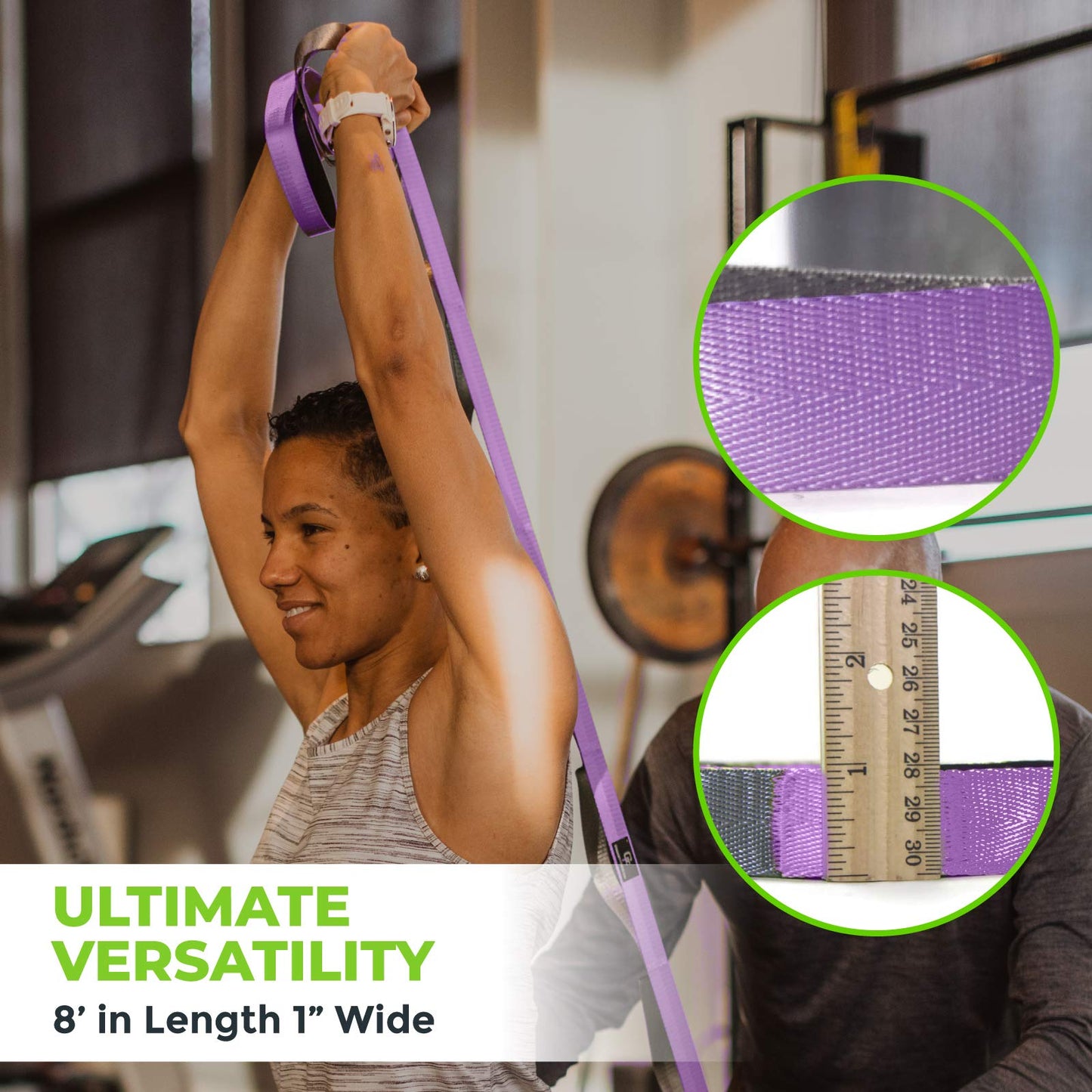 Gradient Fitness Stretching Strap for Physical Therapy, 12 Multi-Loop Stretch Strap 1" W x 8' L, Neoprene Handles, Physical Therapy Equipment, Yoga Straps for Stretching, Leg Stretcher (Purple)