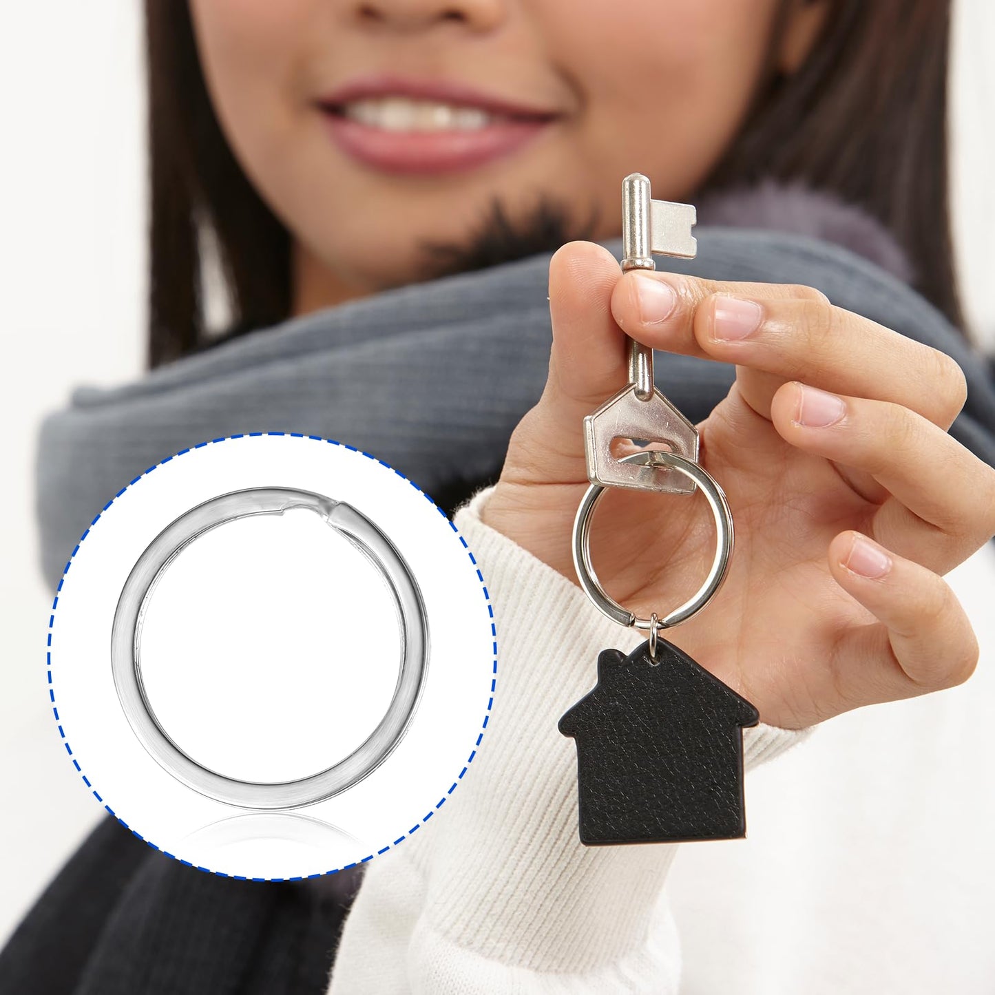 2.52 x 1.34 Inch 2 Pcs Brass Screw Lock Keychain with 4 Rings, Sliver Brass Screw Lock Clip Key Chain Ring Durable Simple Brass-Keychain Holder Brass-Key-Ring Simple Style Car keychain for Men Women,