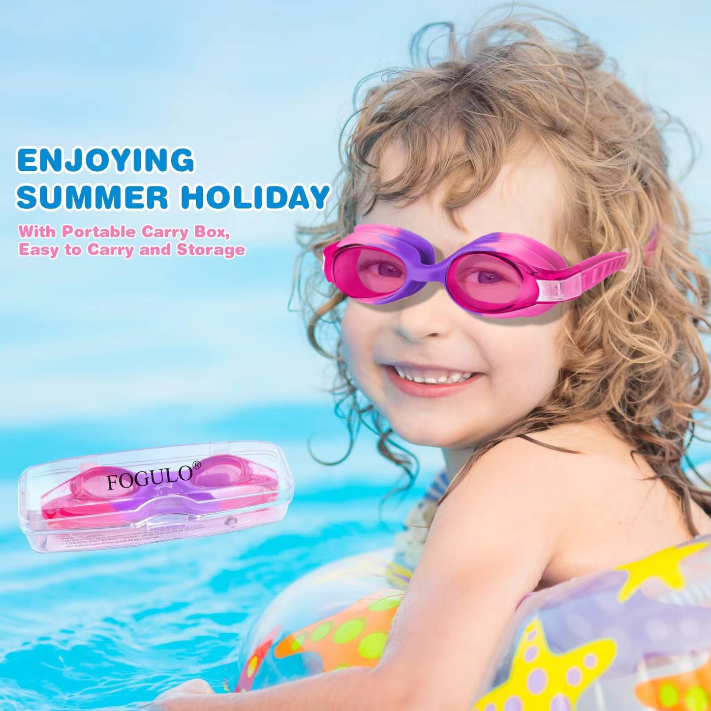 FOGULO 4 Pack Kids Swim Goggles 4-14, Anti-Fog Swimming Goggles with UV Protection and Adjustable Bungee Strap, Boy and Girl Waterproof Goggles with Nose Clips and Earplugs for Pool