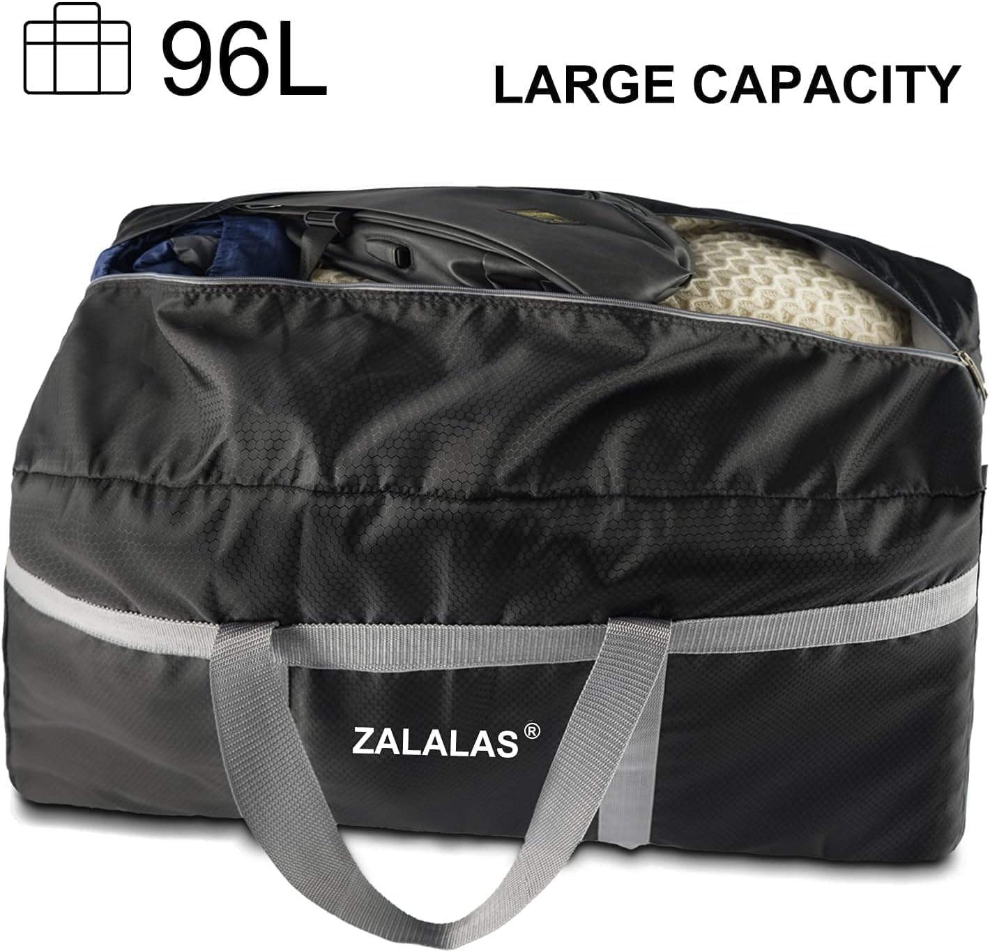 ZALALAS Foldable Duffle Bag, 96L Extra Large Travel Duffel bag Lightweight Weekender Bag for Men Women Water-proof & Tear Resistant,Black
