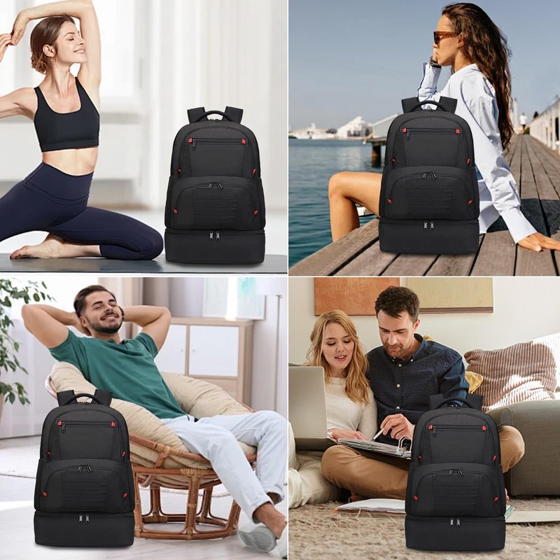 seyfocnia Gym Backpack for Men, Waterproof Sports Backpacks With Shoe Compartment Lightweight Workout Trainning Back Pack Casual Travel Daypack-Black