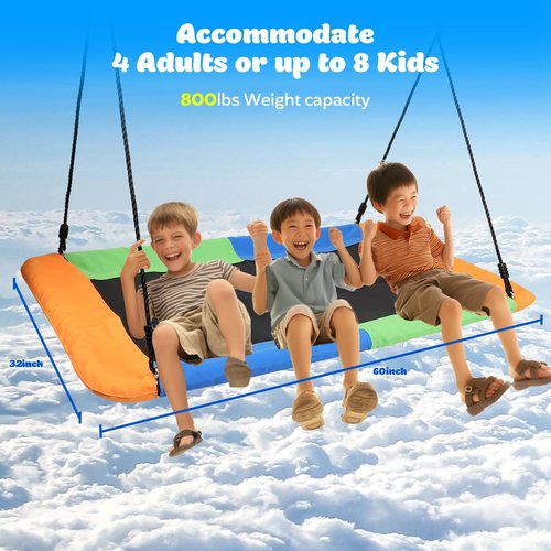 60" Giant 800lbs Rectangular Tree Swing for Kids and Adults,Large Outdoor Tree Swing Waterproof with 2 Hanging Straps