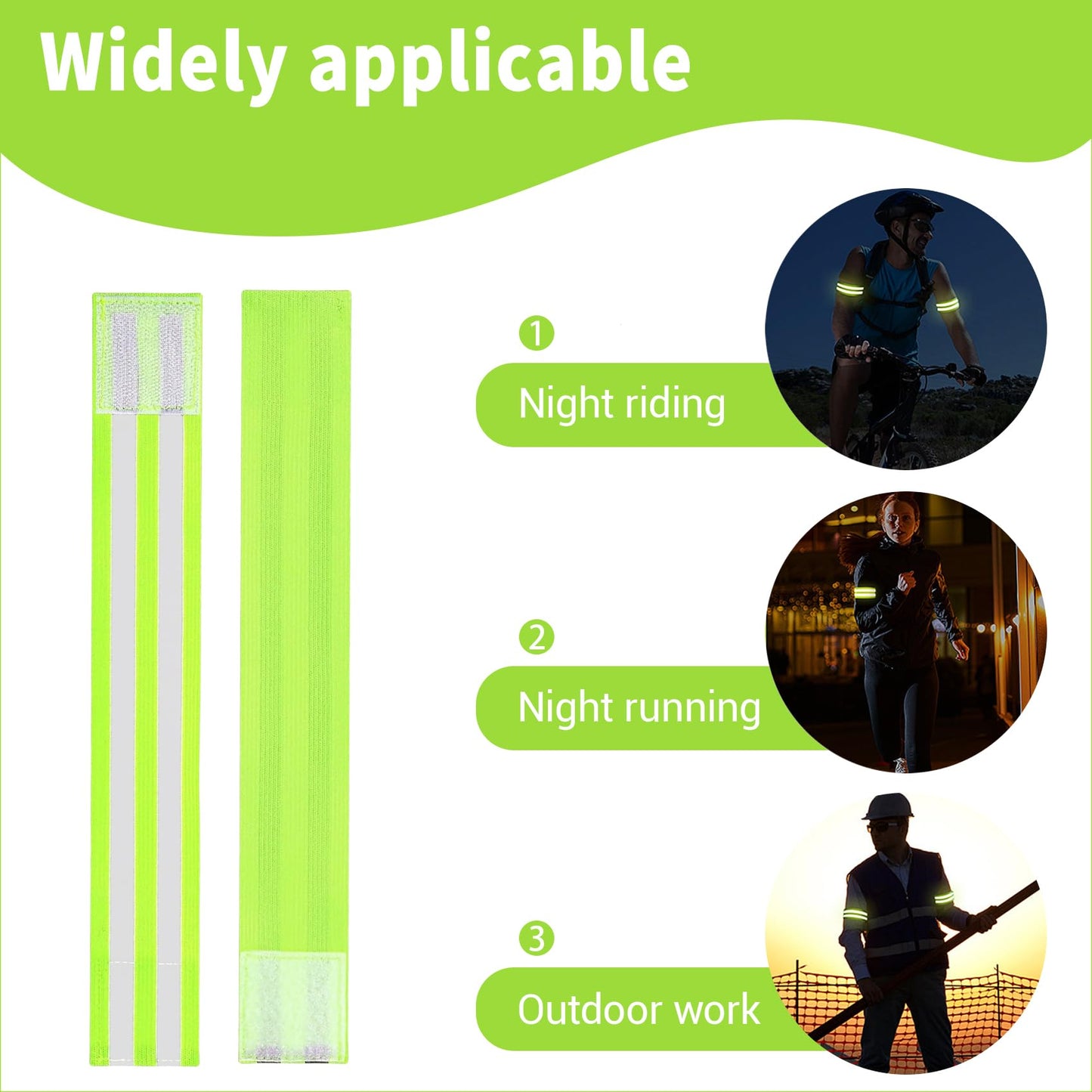 VVS 4 Pack of High Visibility Reflective Bands Wristbands for Cycling Running Arm Wrist Ankle Bands Leg Straps and as Bike Pants Cuff Clip