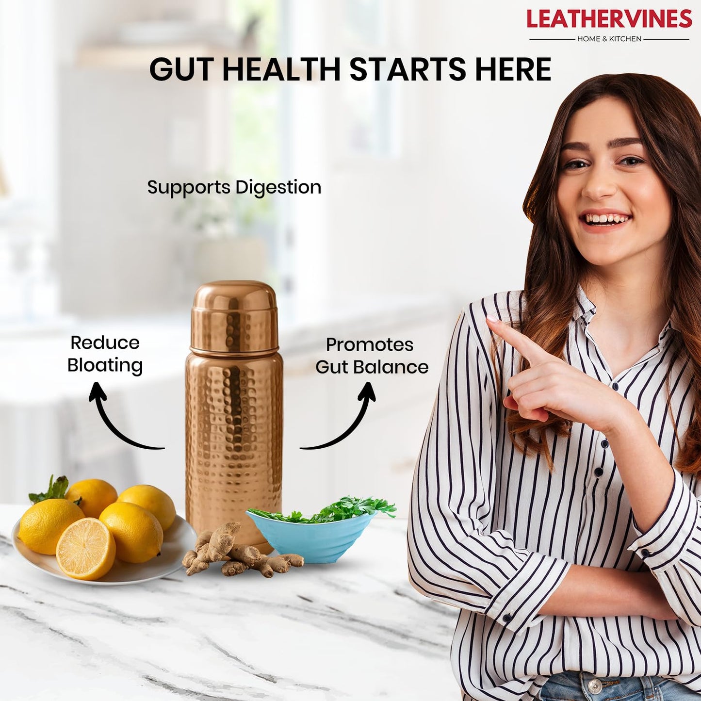 100% Pure Copper Water Bottle for Drinking 2L with Lid| Leak Proof Ayurvedic Vessel to Support Digestion, Immunity | Lightweight, Eco-Friendly, Perfect For Travel, Best Gift for Wellness Lovers