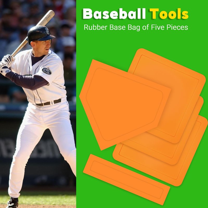 5-Piece Baseball Base Set with Black Carry Bag, Throw Down Baseball Bases, Bases for Kickball - Includes 3 Square, 1 Rectangle, 1 Pentagon Bases(Orange, PVC)