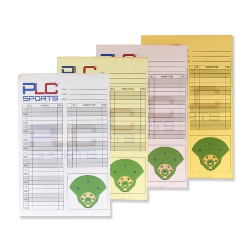 PLC Sports Baseball Softball Lineup Cards | 4 Part Carbon Copy | 5.5" x 8.5" | 12 Player Batting Order with Substitutes | Pack of 30